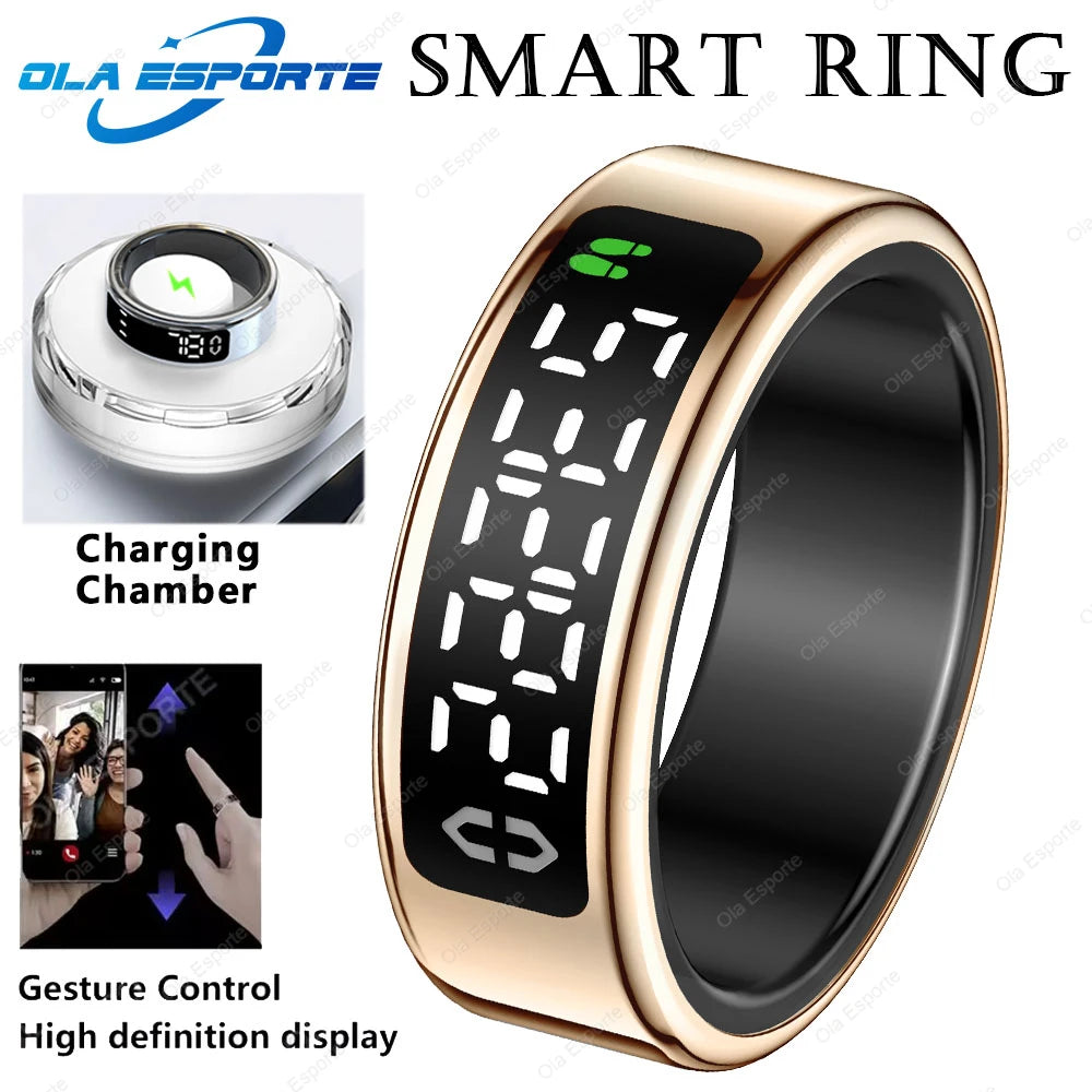Smart Ring Display Screen Touch Health Monitor Gesture Swipe Video/Brush Tiktok 5ATM Waterproof Multi Sports Smartring Men Women