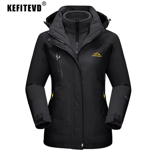 KEFITEVD 3 in1 Women's Winter Ski Jackets Fleece Warm Thermal Snow Waterproof Jacket Hiking Clothing Outdoor Windbreaker Coats