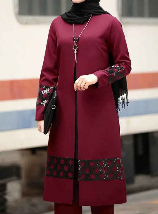 Dam Abaya-set – 2-delad kaftan med korsett & vida byxor