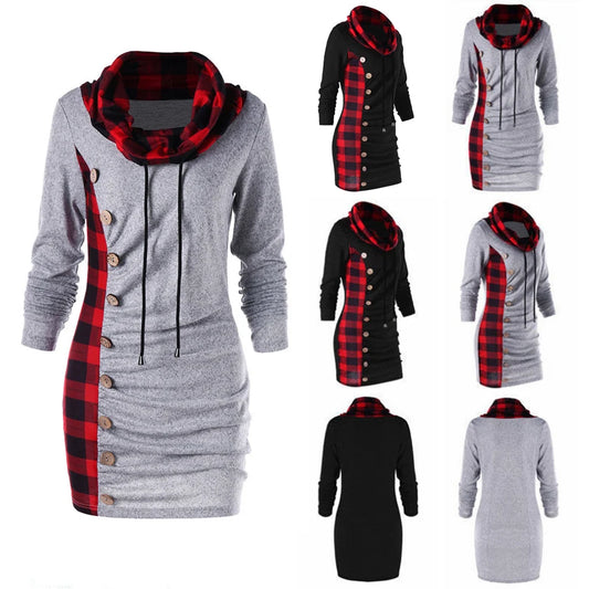Plaid Button Hoodie – Trendig hipdesign med knappdetaljer