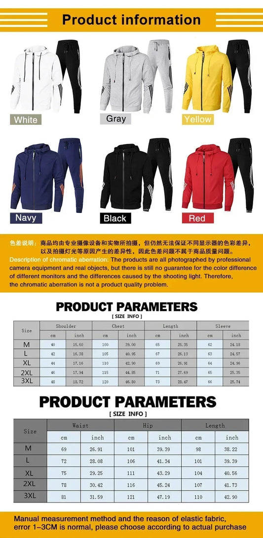 A fashionable sportswear set for men in spring and autumn, featuring a zippered cardigan, jacket, sweatshirt and pants, suitable