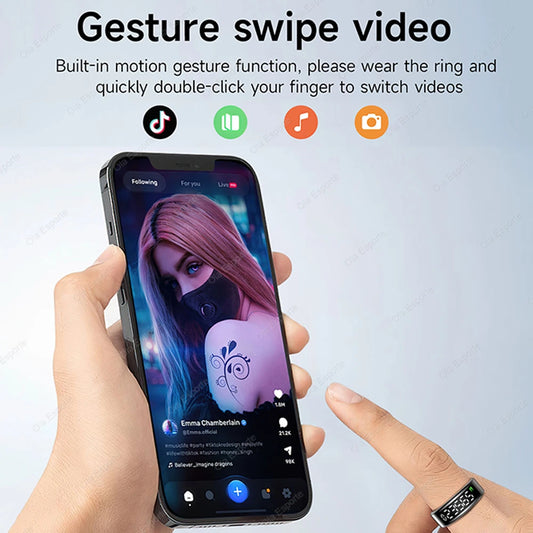 Smart Ring Display Screen Touch Health Monitor Gesture Swipe Video/Brush Tiktok 5ATM Waterproof Multi Sports Smartring Men Women