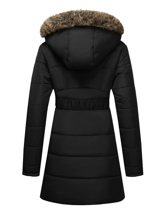 Damjacka med huva – midilång, dragkedja och justerbart bälte