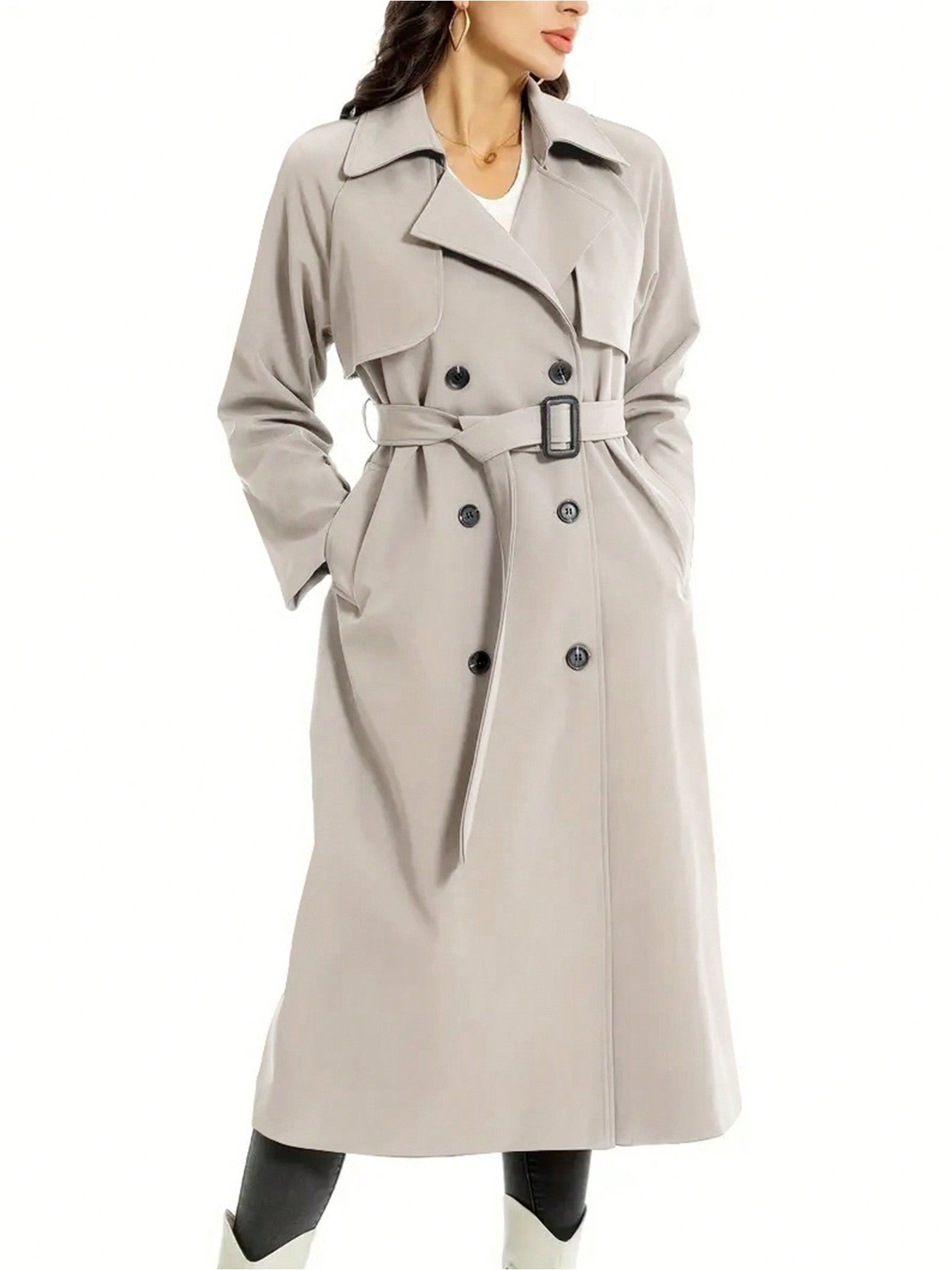 Elegant lång damkappa med bälte – minimalistisk trenchcoat i svart