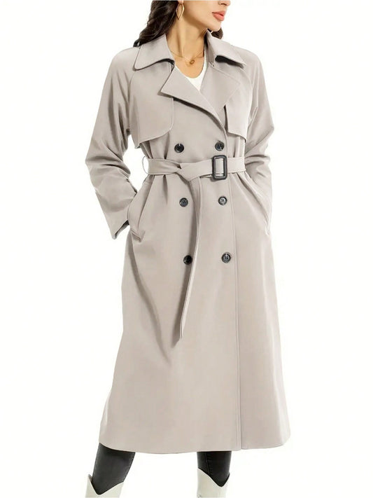 Elegant lång damkappa med bälte – minimalistisk trenchcoat i svart