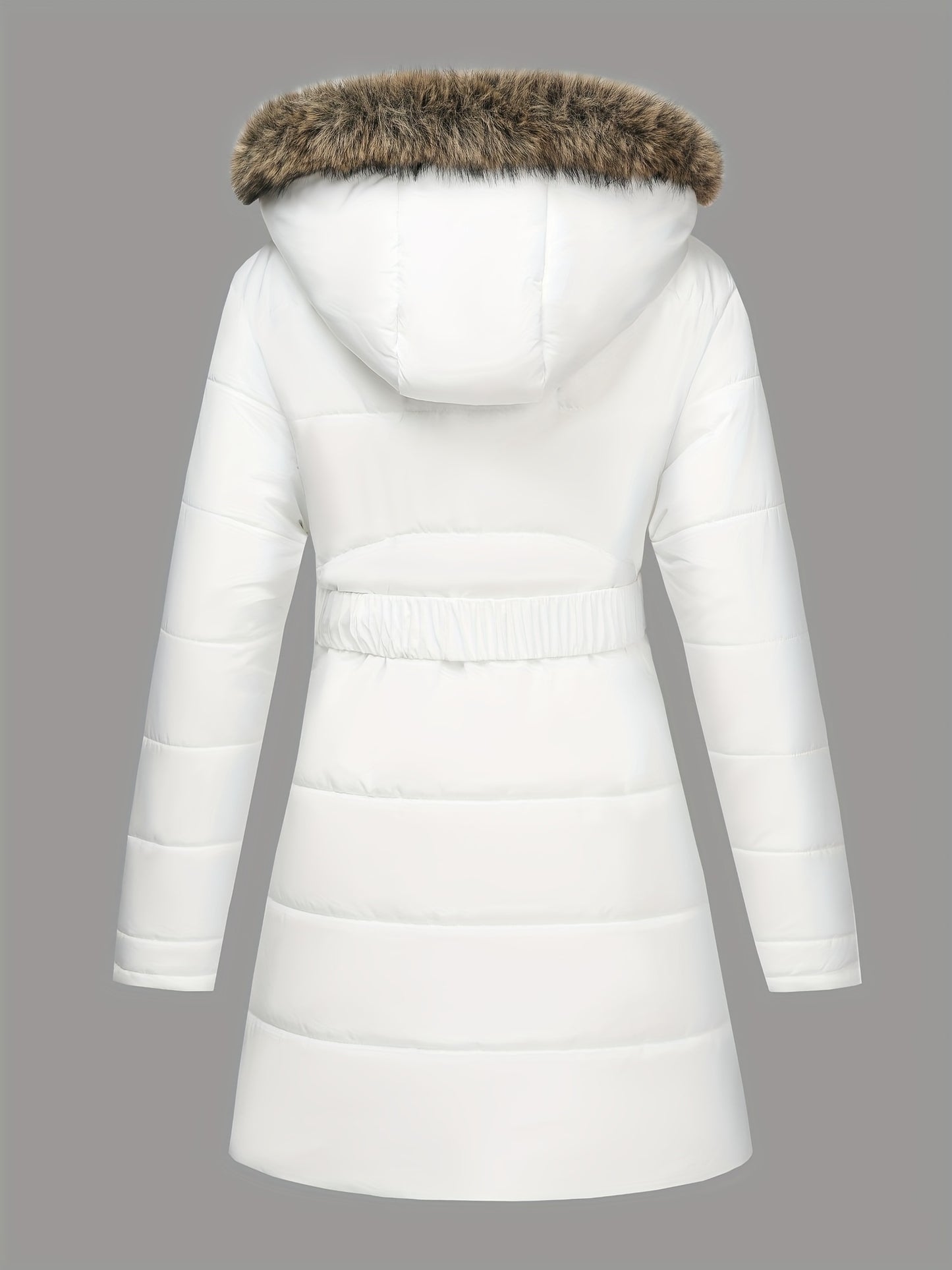 Damjacka med huva – midilång, dragkedja och justerbart bälte