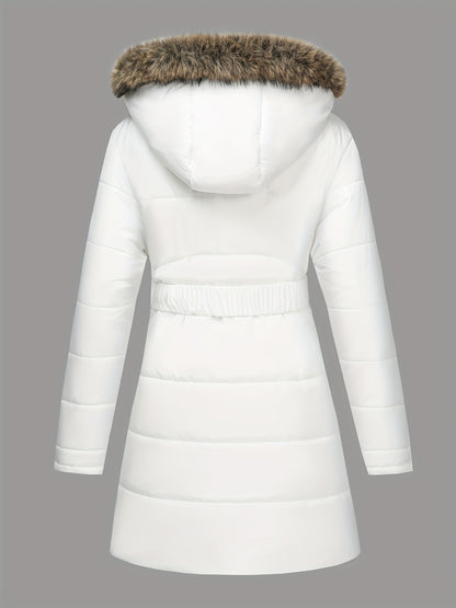 Damjacka med huva – midilång, dragkedja och justerbart bälte