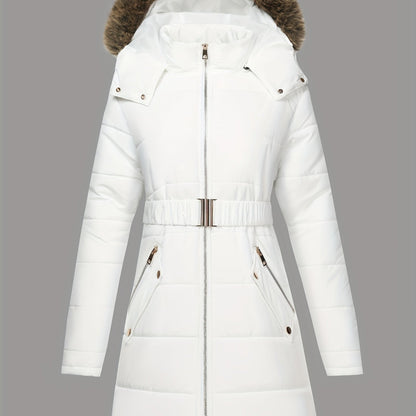 Damjacka med huva – midilång, dragkedja och justerbart bälte