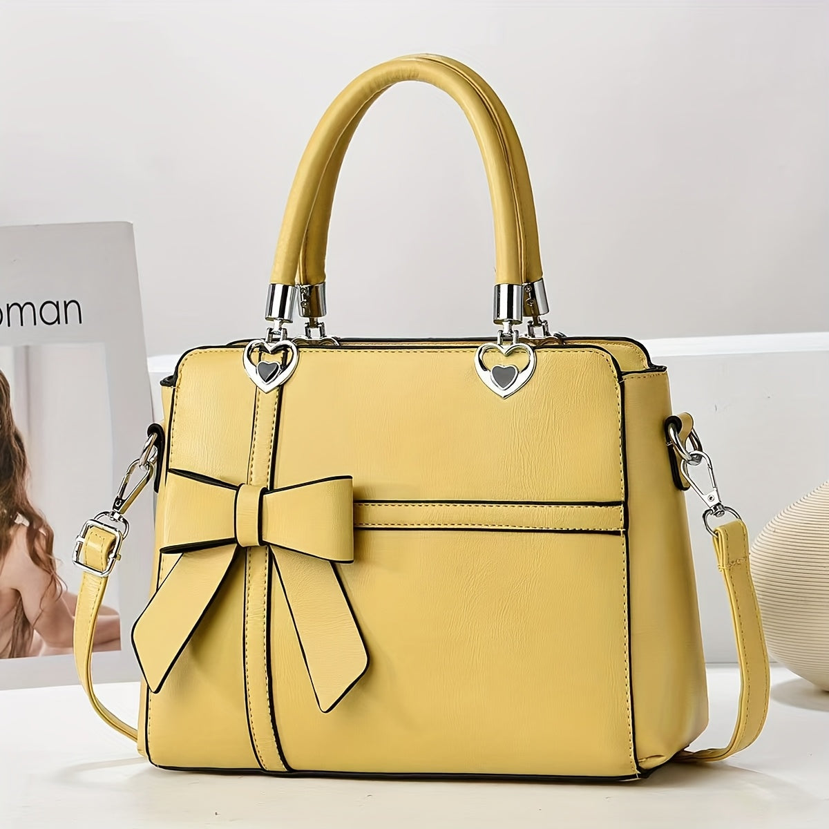 Chic damhandväska med rosett – axelrem & handledsväska