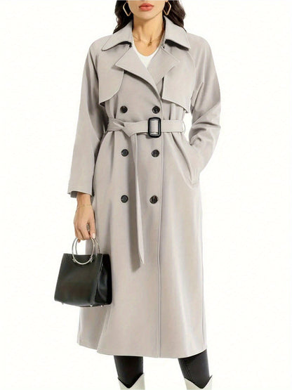 Elegant lång damkappa med bälte – minimalistisk trenchcoat i svart