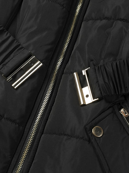 Damjacka med huva – midilång, dragkedja och justerbart bälte