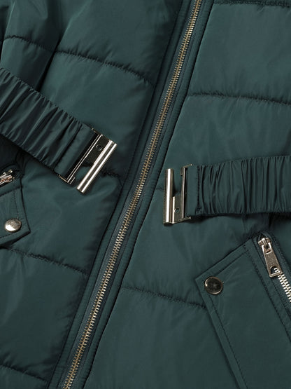 Damjacka med huva – midilång, dragkedja och justerbart bälte