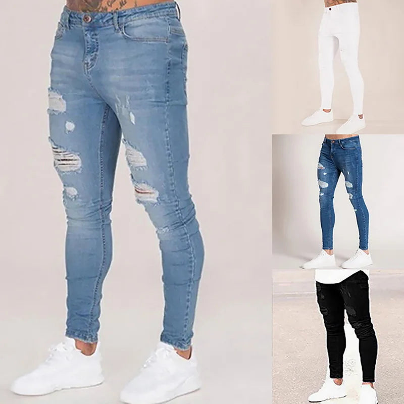 2025 Slim Fit Jeans för Män – Elastiska, Rivna & Trendiga Harem-byxor