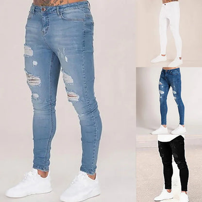 2025 Slim Fit Jeans för Män – Elastiska, Rivna & Trendiga Harem-byxor