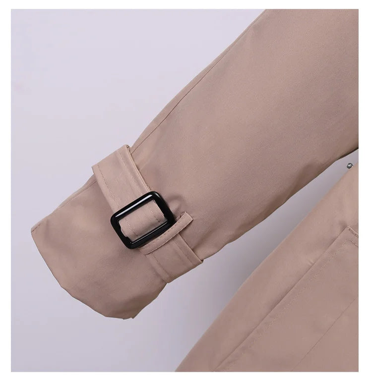 Khaki Trenchcoat för Kvinnor – Dubbelknäppt Windbreaker i Slim Fit