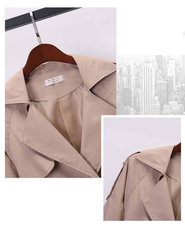 Khaki Trenchcoat för Kvinnor – Dubbelknäppt Windbreaker i Slim Fit