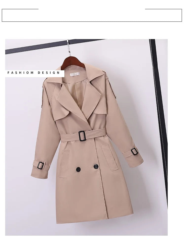 Khaki Trenchcoat för Kvinnor – Dubbelknäppt Windbreaker i Slim Fit