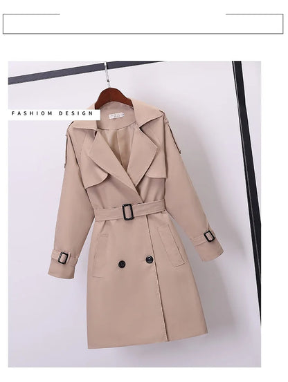 Khaki Trenchcoat för Kvinnor – Dubbelknäppt Windbreaker i Slim Fit