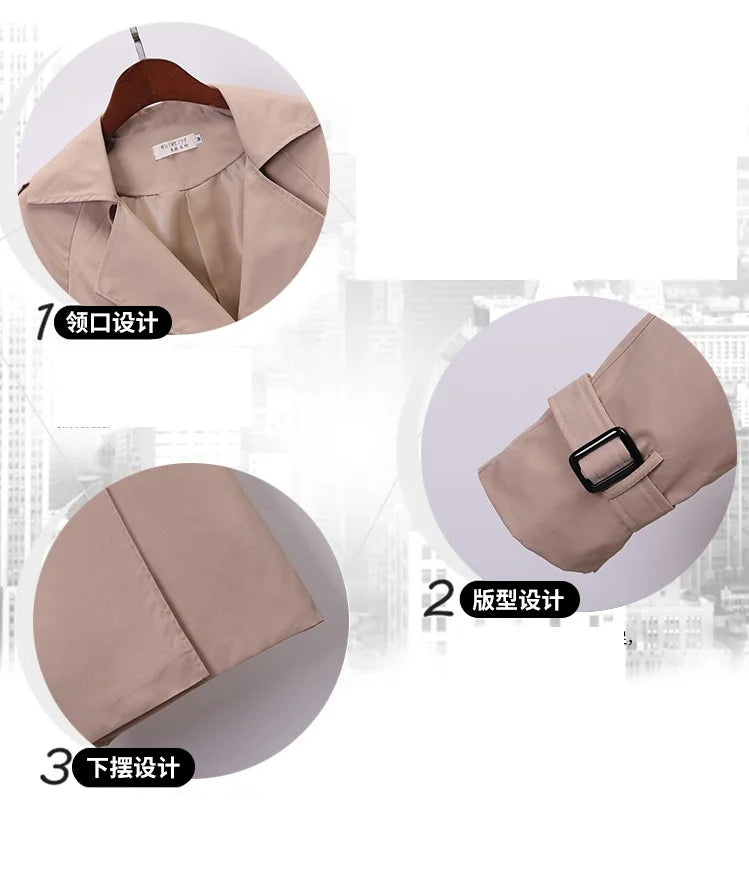 Khaki Trenchcoat för Kvinnor – Dubbelknäppt Windbreaker i Slim Fit