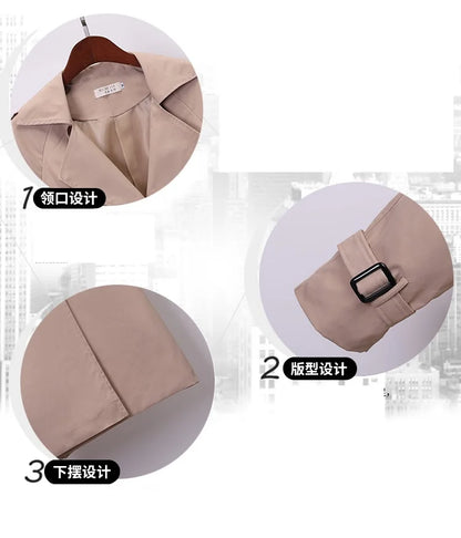 Khaki Trenchcoat för Kvinnor – Dubbelknäppt Windbreaker i Slim Fit