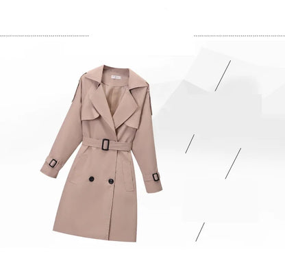 Khaki Trenchcoat för Kvinnor – Dubbelknäppt Windbreaker i Slim Fit