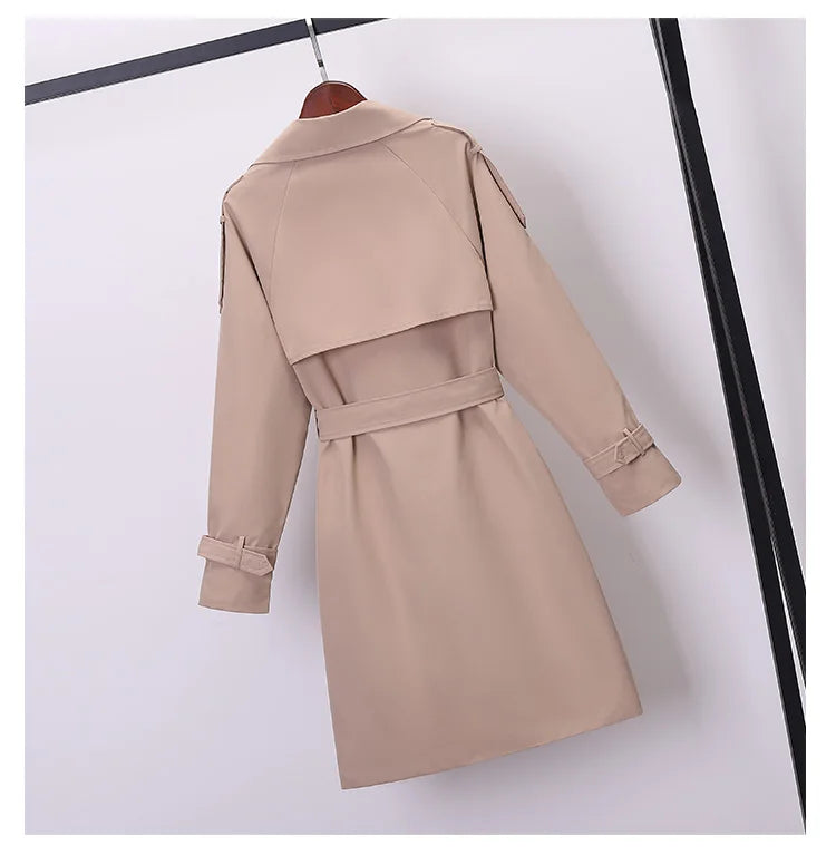 Khaki Trenchcoat för Kvinnor – Dubbelknäppt Windbreaker i Slim Fit