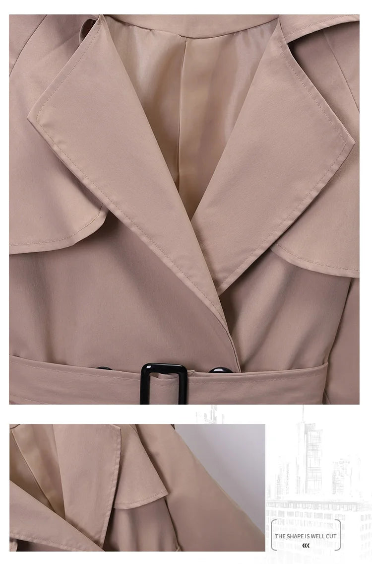 Khaki Trenchcoat för Kvinnor – Dubbelknäppt Windbreaker i Slim Fit