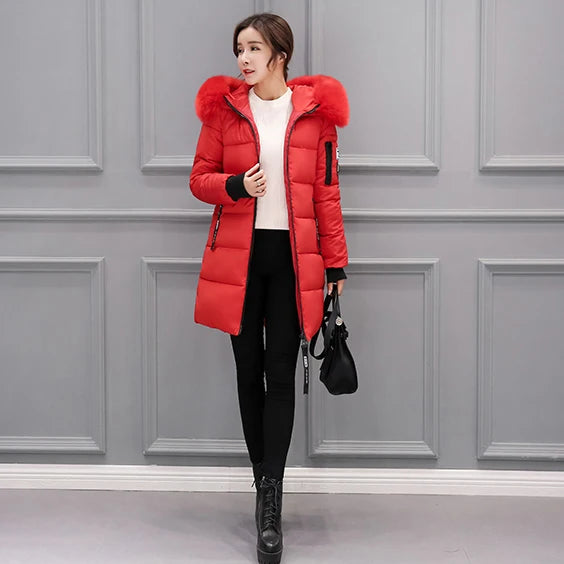 Vinterjacka för Kvinnor – Parkas med Stor Pälskrage & Vaddering