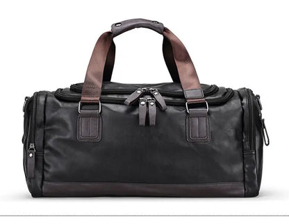 Men's PU Leather Gym Bag Sports Bags Duffel Travel Luggage Tote Handbag for Male Fitness Men Trip Carry ON Shoulder Bags XA109WA