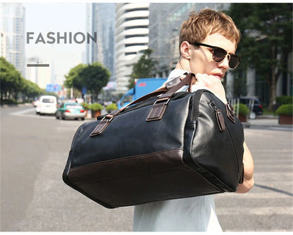 Men's PU Leather Gym Bag Sports Bags Duffel Travel Luggage Tote Handbag for Male Fitness Men Trip Carry ON Shoulder Bags XA109WA