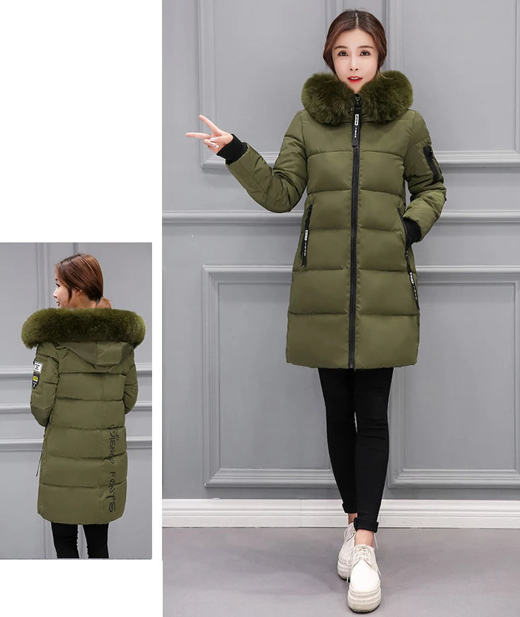 Vinterjacka för Kvinnor – Parkas med Stor Pälskrage & Vaddering