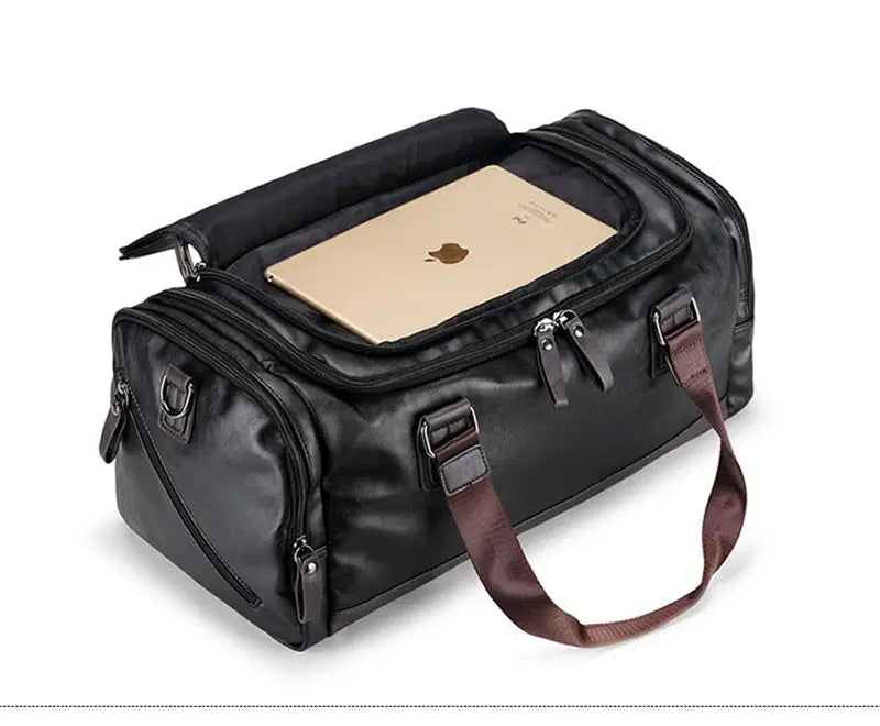 Men's PU Leather Gym Bag Sports Bags Duffel Travel Luggage Tote Handbag for Male Fitness Men Trip Carry ON Shoulder Bags XA109WA