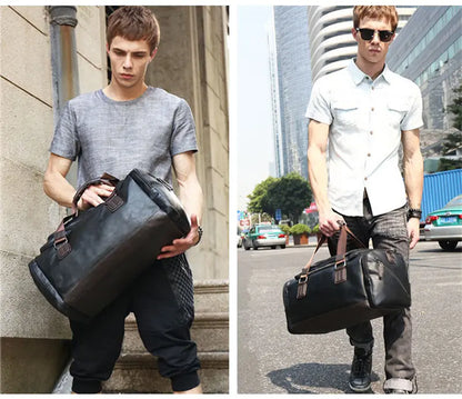 Men's PU Leather Gym Bag Sports Bags Duffel Travel Luggage Tote Handbag for Male Fitness Men Trip Carry ON Shoulder Bags XA109WA