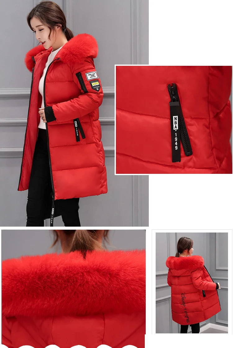 Vinterjacka för Kvinnor – Parkas med Stor Pälskrage & Vaddering