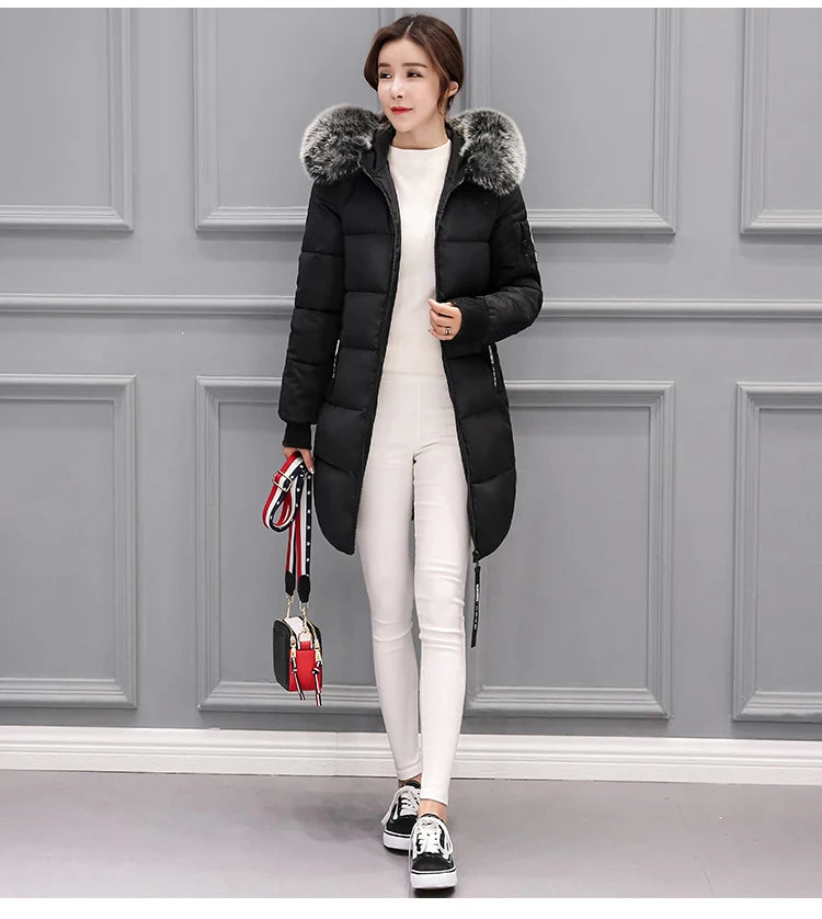 Vinterjacka för Kvinnor – Parkas med Stor Pälskrage & Vaddering
