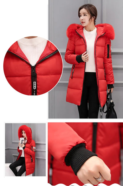Vinterjacka för Kvinnor – Parkas med Stor Pälskrage & Vaddering