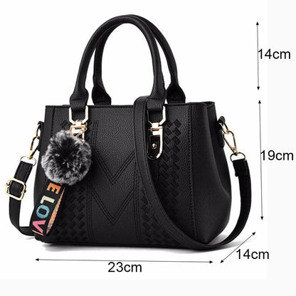 Embroidery Messenger Bags Women Leather Handbags Bags for Women Sac a Main Ladies hair ball Hand Bag