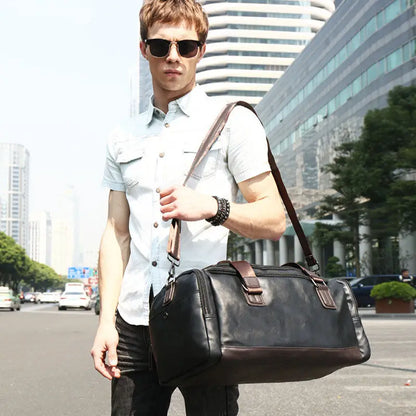 Men's PU Leather Gym Bag Sports Bags Duffel Travel Luggage Tote Handbag for Male Fitness Men Trip Carry ON Shoulder Bags XA109WA