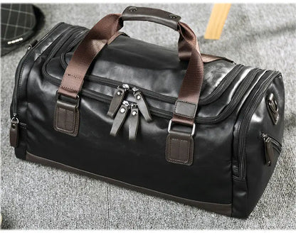 Men's PU Leather Gym Bag Sports Bags Duffel Travel Luggage Tote Handbag for Male Fitness Men Trip Carry ON Shoulder Bags XA109WA