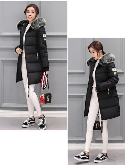 Vinterjacka för Kvinnor – Parkas med Stor Pälskrage & Vaddering