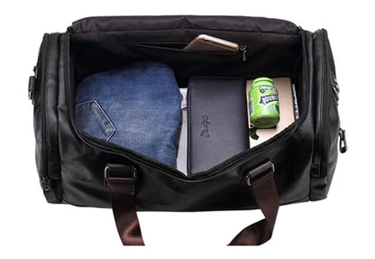 Men's PU Leather Gym Bag Sports Bags Duffel Travel Luggage Tote Handbag for Male Fitness Men Trip Carry ON Shoulder Bags XA109WA