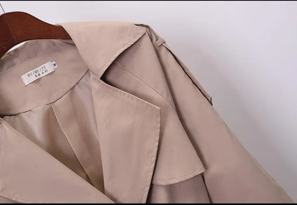 Khaki Trenchcoat för Kvinnor – Dubbelknäppt Windbreaker i Slim Fit