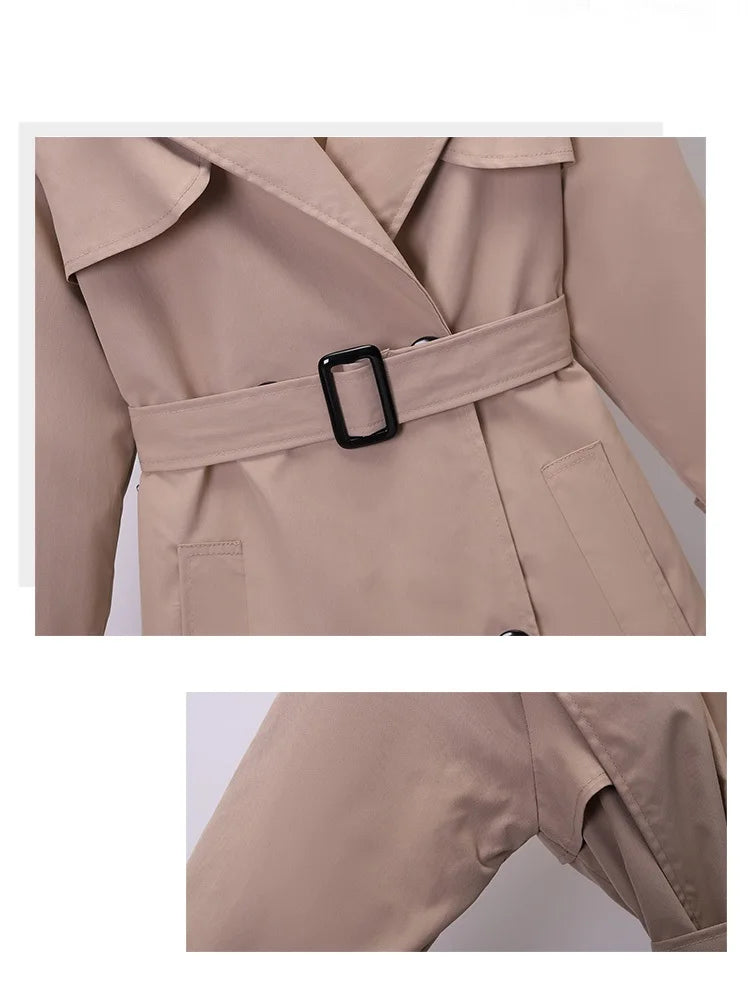 Khaki Trenchcoat för Kvinnor – Dubbelknäppt Windbreaker i Slim Fit