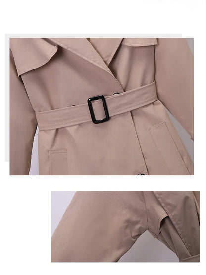 Khaki Trenchcoat för Kvinnor – Dubbelknäppt Windbreaker i Slim Fit