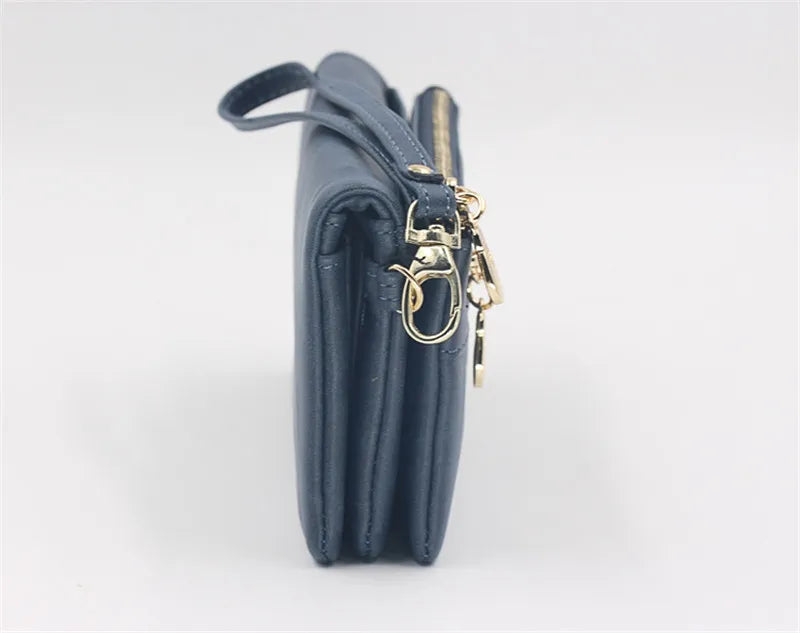 Large Capacity Women's Dull Polish Leather Wallet Double Zipper Clutch Wristlet Purse Phone Coin Card Holder Multi-pocket Wallet