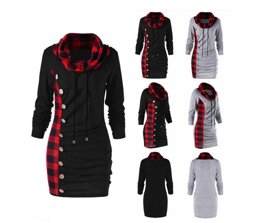 Plaid Button Hoodie – Trendig hipdesign med knappdetaljer