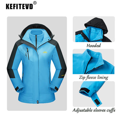 KEFITEVD 3 in1 Women's Winter Ski Jackets Fleece Warm Thermal Snow Waterproof Jacket Hiking Clothing Outdoor Windbreaker Coats
