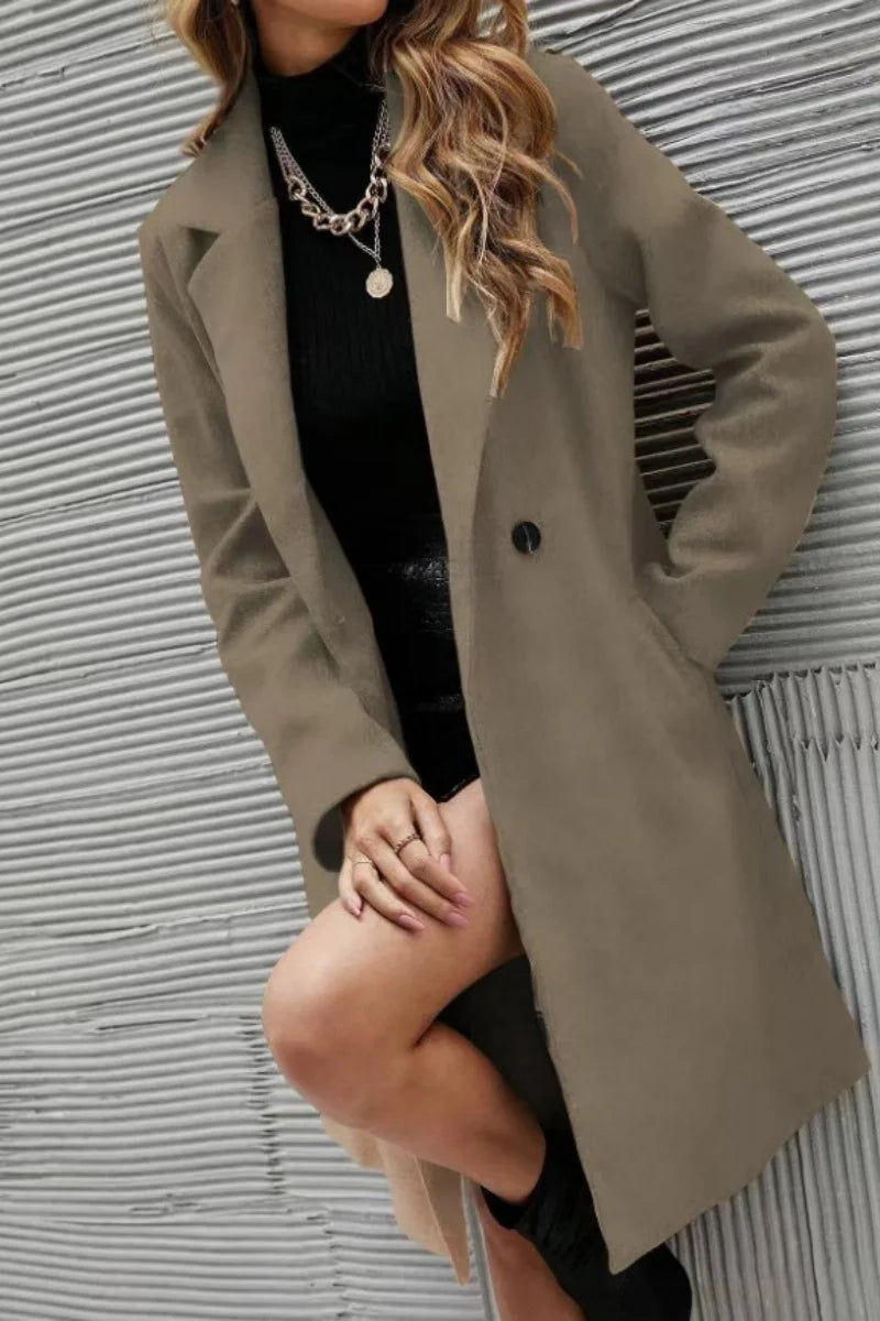 Damkappa i ull – tunn lång höst/vinterkappa, koreansk stil