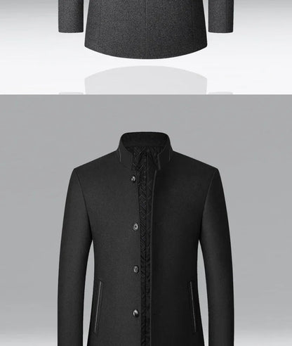 TFETTERS 2025 Herrjacka – Vinterkappa med kinesisk ståkrage | Elegant & Varm Ullkappa för Män