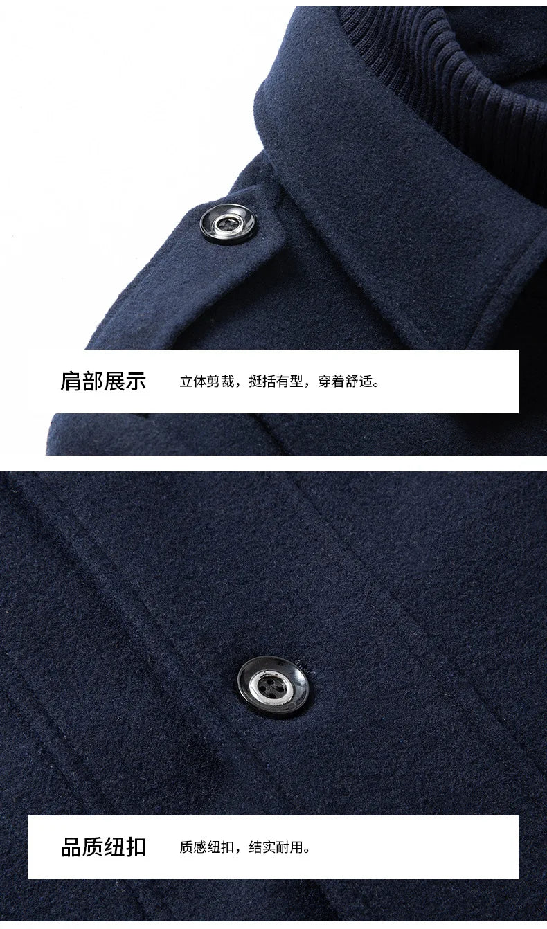 Lyxig Ullrock – Varm Långrock i Kasmirblandning med Dubbel Krage